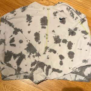 Nike White and Gray Tie-Dye Cropped Sweatshirt with Black Swoosh